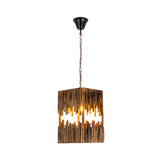 Bamboo Tube Cuboid Suspension Light Industrial 1 Bulb Restaurant Ceiling Pendant Lamp in Brown Clearhalo 'Ceiling Lights' 'Industrial Pendants' 'Industrial' 'Middle Century Pendants' 'Pendant Lights' 'Pendants' 'Tiffany' Lighting' 1392175