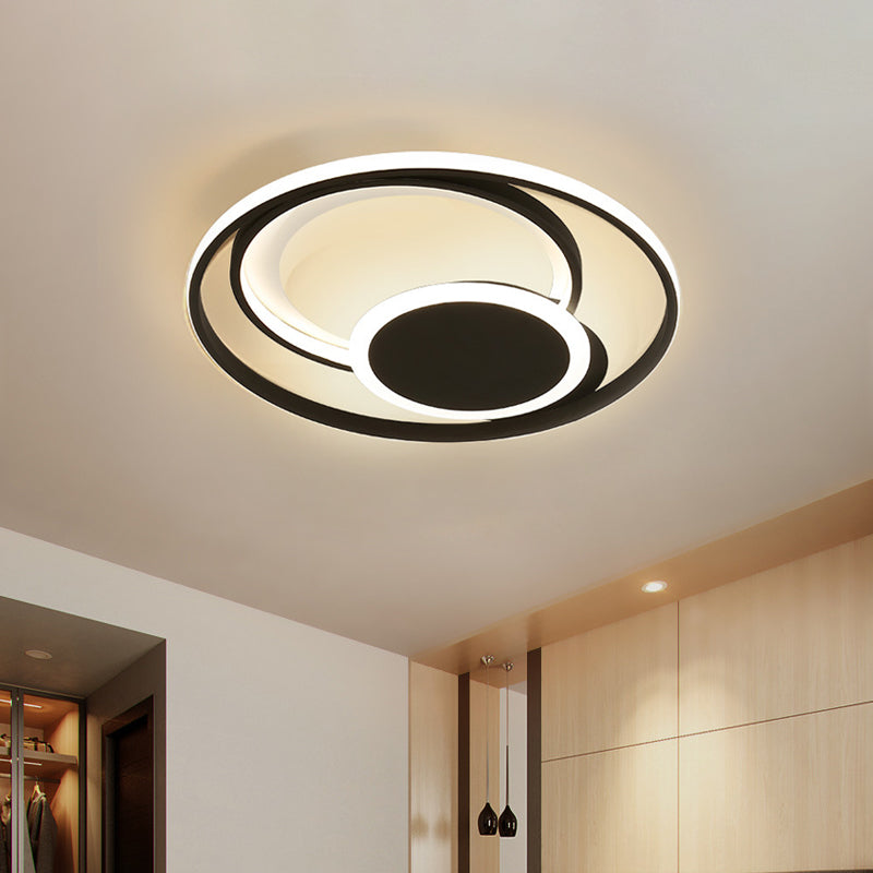 Hoop Bedroom Ceiling Light Contemporary Metal 16"/19.5" Wide LED Flush Mount in Black, Warm/White Light