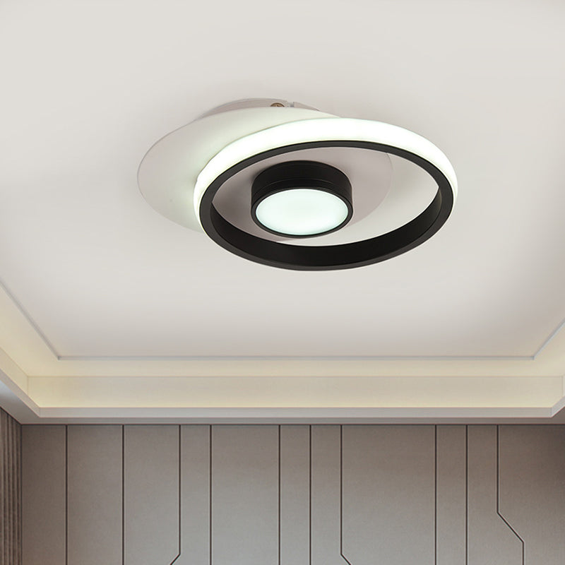 Metal Circle Flush Lamp Modernist White and Black/Gold and Black LED Flush Mount for Porch, Warm/White Light - Black-White - Clearhalo - 'Ceiling Lights' - 'Close To Ceiling Lights' - 'Close to ceiling' - 'Flush mount' - Lighting' - 1392277