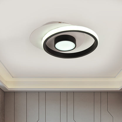 Metal Circle Flush Lamp Modernist White and Black/Gold and Black LED Flush Mount for Porch, Warm/White Light Black-White Clearhalo 'Ceiling Lights' 'Close To Ceiling Lights' 'Close to ceiling' 'Flush mount' Lighting' 1392277