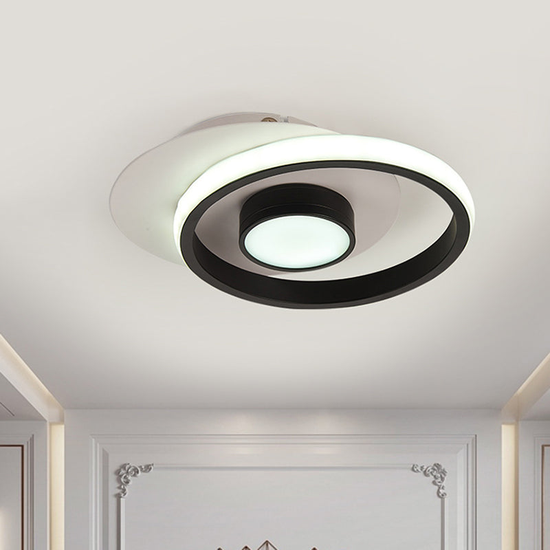Metal Circle Flush Lamp Modernist White and Black/Gold and Black LED Flush Mount for Porch, Warm/White Light - Clearhalo - 'Ceiling Lights' - 'Close To Ceiling Lights' - 'Close to ceiling' - 'Flush mount' - Lighting' - 1392278