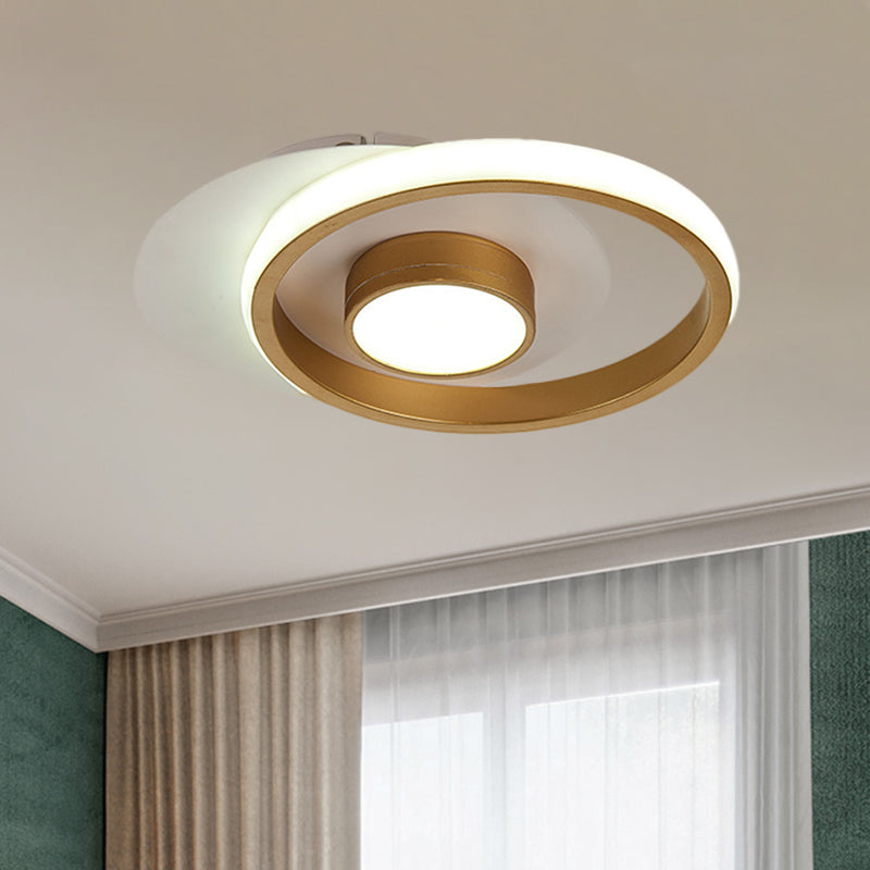 Metal Circle Flush Lamp Modernist White and Black/Gold and Black LED Flush Mount for Porch, Warm/White Light - Clearhalo - 'Ceiling Lights' - 'Close To Ceiling Lights' - 'Close to ceiling' - 'Flush mount' - Lighting' - 1392282
