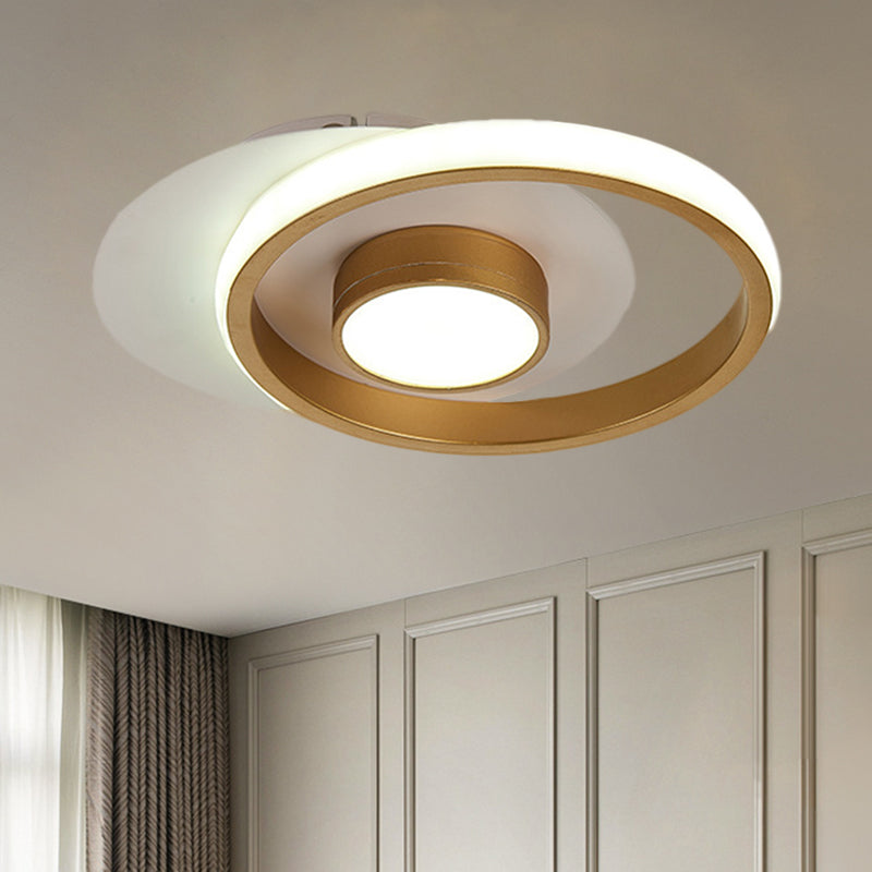 Metal Circle Flush Lamp Modernist White and Black/Gold and Black LED Flush Mount for Porch, Warm/White Light - Clearhalo - 'Ceiling Lights' - 'Close To Ceiling Lights' - 'Close to ceiling' - 'Flush mount' - Lighting' - 1392283