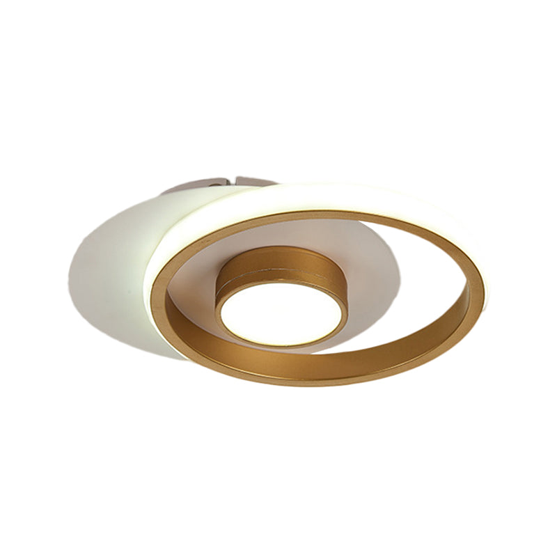 Metal Circle Flush Lamp Modernist White and Black/Gold and Black LED Flush Mount for Porch, Warm/White Light - Clearhalo - 'Ceiling Lights' - 'Close To Ceiling Lights' - 'Close to ceiling' - 'Flush mount' - Lighting' - 1392284