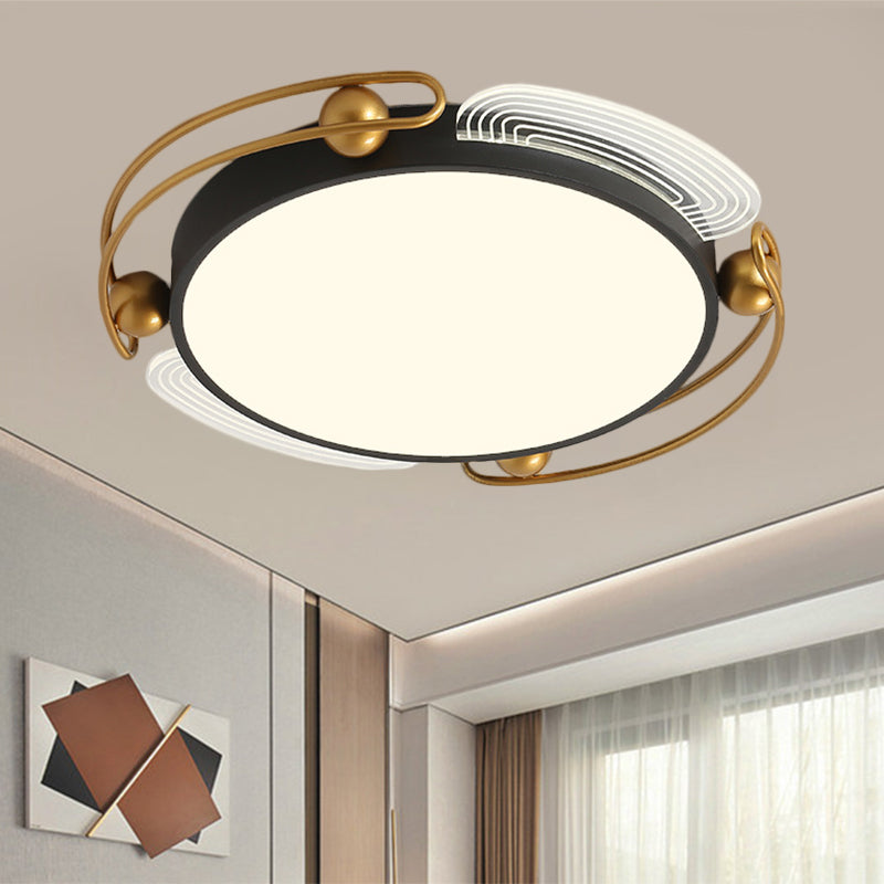 Modern LED Flush Light with Metallic Shade Black and Gold Hoop Ceiling Lamp Fixture, 16.5"/20.5" Wide - Clearhalo - 'Ceiling Lights' - 'Close To Ceiling Lights' - 'Close to ceiling' - 'Flush mount' - Lighting' - 1392335