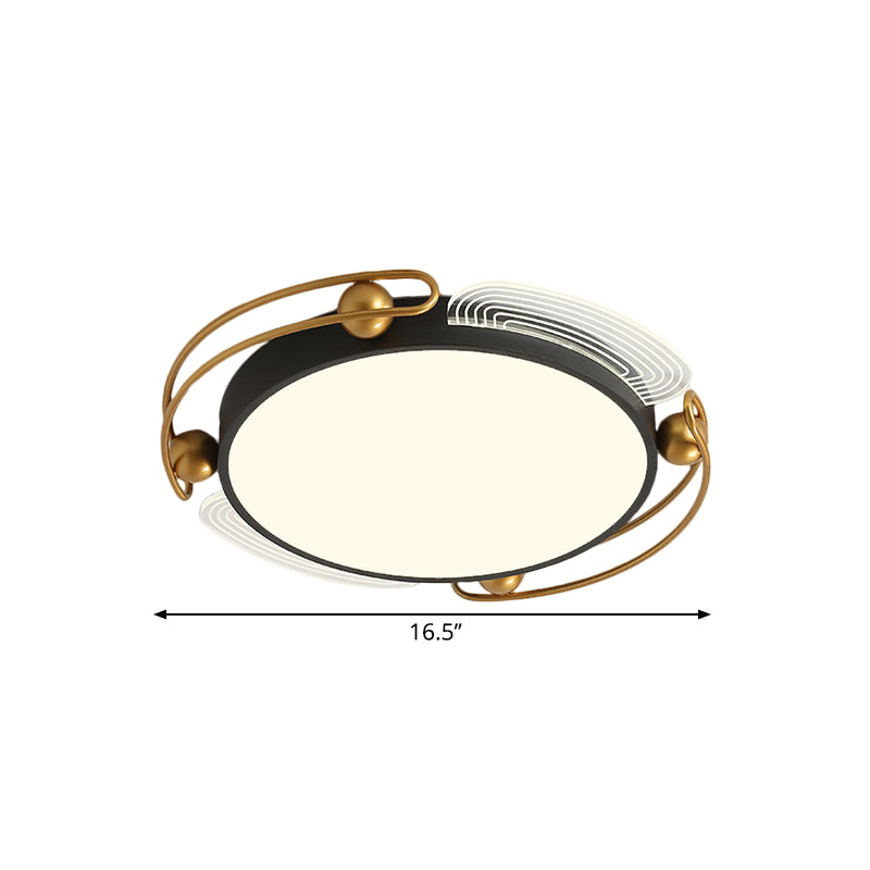 Modern LED Flush Light with Metallic Shade Black and Gold Hoop Ceiling Lamp Fixture, 16.5"/20.5" Wide - Clearhalo - 'Ceiling Lights' - 'Close To Ceiling Lights' - 'Close to ceiling' - 'Flush mount' - Lighting' - 1392337