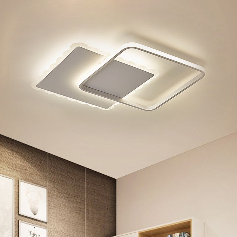 Squared Flush Mount Modernist Metal White/Coffee LED Close to Ceiling Lighting, Warm/White/Natural Light White Clearhalo 'Ceiling Lights' 'Close To Ceiling Lights' 'Close to ceiling' 'Flush mount' Lighting' 1392339