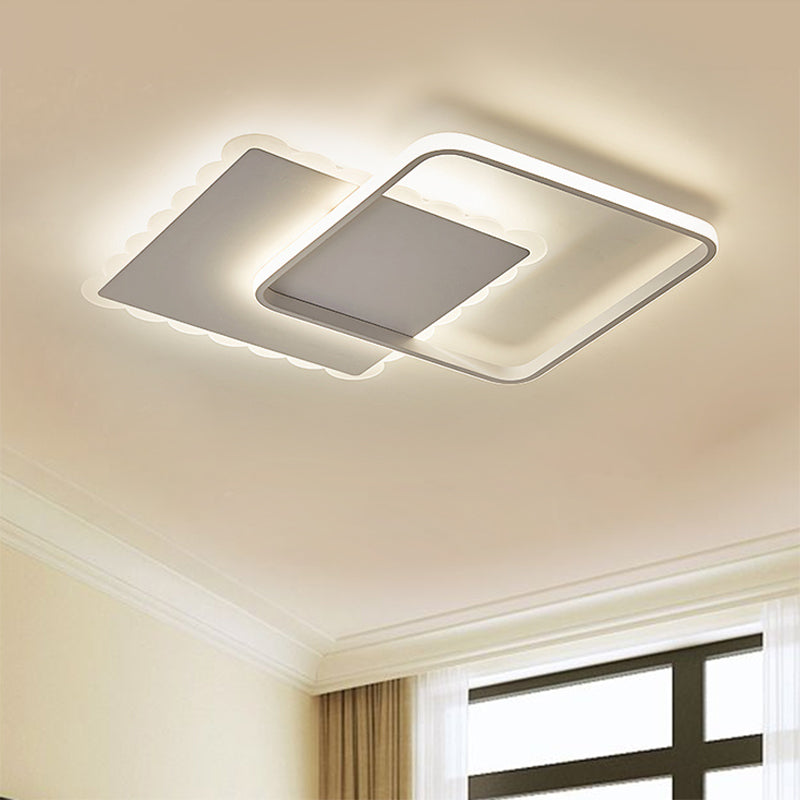 Squared Flush Mount Modernist Metal White/Coffee LED Close to Ceiling Lighting, Warm/White/Natural Light Clearhalo 'Ceiling Lights' 'Close To Ceiling Lights' 'Close to ceiling' 'Flush mount' Lighting' 1392340