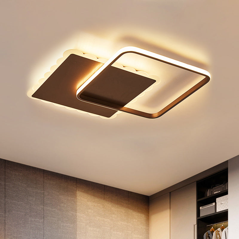 Squared Flush Mount Modernist Metal White/Coffee LED Close to Ceiling Lighting, Warm/White/Natural Light Coffee Clearhalo 'Ceiling Lights' 'Close To Ceiling Lights' 'Close to ceiling' 'Flush mount' Lighting' 1392343