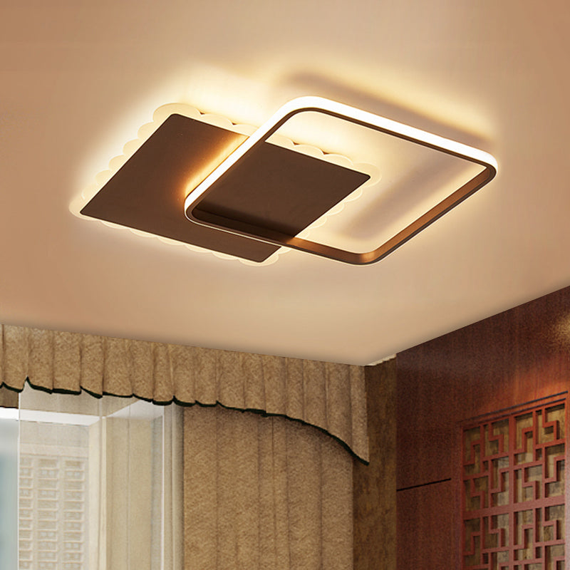 Squared Flush Mount Modernist Metal White/Coffee LED Close to Ceiling Lighting, Warm/White/Natural Light Clearhalo 'Ceiling Lights' 'Close To Ceiling Lights' 'Close to ceiling' 'Flush mount' Lighting' 1392344