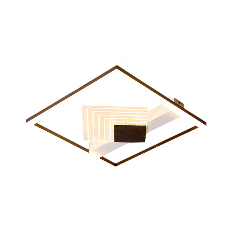 Contemporary LED Ceiling Mounted with Metallic Shade Gold/Black Square Flush Light in Warm/White Light, 16"/19.5" L