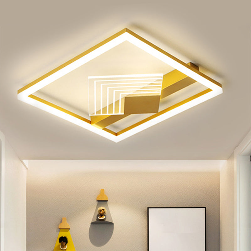 Contemporary LED Ceiling Mounted with Metallic Shade Gold/Black Square Flush Light in Warm/White Light, 16"/19.5" L