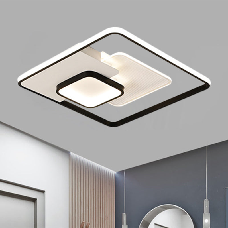 Metallic Square Flush Lamp Modern Black and White/White LED Ceiling Mounted in Warm/White Light, 16.5"/20.5" Wide - Black-White - Clearhalo - 'Ceiling Lights' - 'Close To Ceiling Lights' - 'Close to ceiling' - 'Flush mount' - Lighting' - 1392361