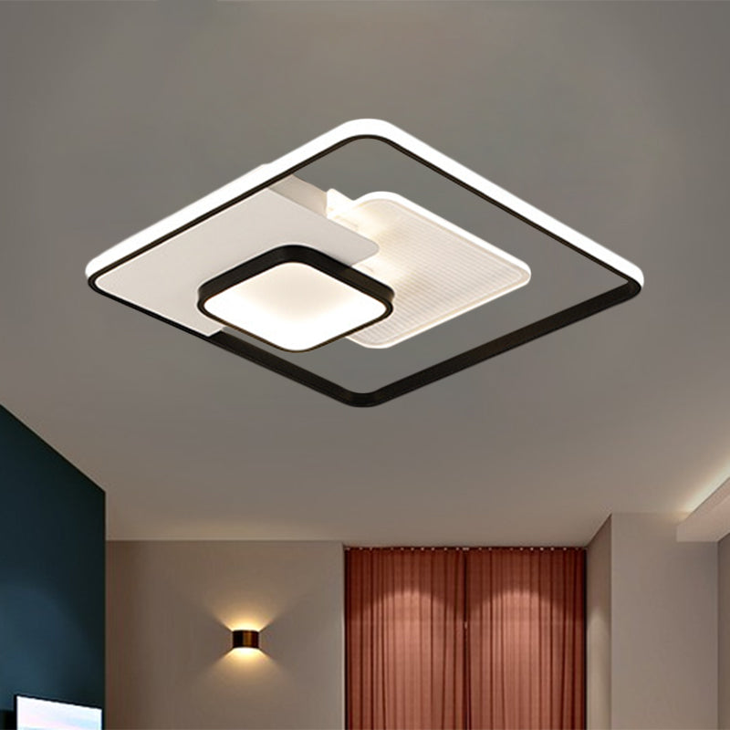 Metallic Square Flush Lamp Modern Black and White/White LED Ceiling Mounted in Warm/White Light, 16.5"/20.5" Wide - Clearhalo - 'Ceiling Lights' - 'Close To Ceiling Lights' - 'Close to ceiling' - 'Flush mount' - Lighting' - 1392362