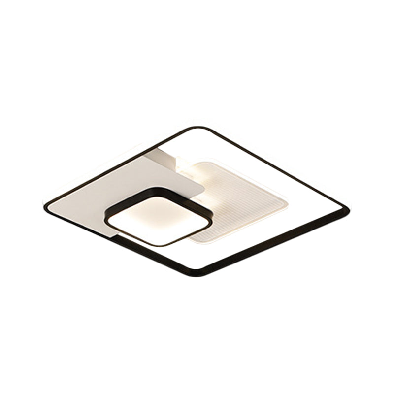 Metallic Square Flush Lamp Modern Black and White/White LED Ceiling Mounted in Warm/White Light, 16.5"/20.5" Wide - Clearhalo - 'Ceiling Lights' - 'Close To Ceiling Lights' - 'Close to ceiling' - 'Flush mount' - Lighting' - 1392363