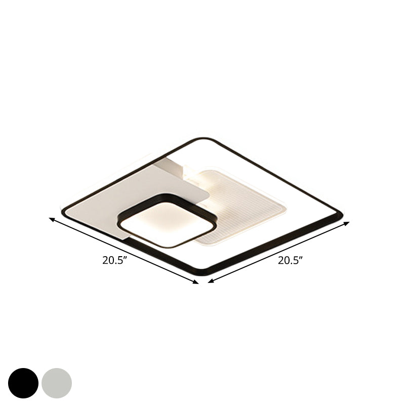 Metallic Square Flush Lamp Modern Black and White/White LED Ceiling Mounted in Warm/White Light, 16.5"/20.5" Wide - Clearhalo - 'Ceiling Lights' - 'Close To Ceiling Lights' - 'Close to ceiling' - 'Flush mount' - Lighting' - 1392365
