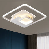 Metallic Square Flush Lamp Modern Black and White/White LED Ceiling Mounted in Warm/White Light, 16.5"/20.5" Wide - White - Clearhalo - 'Ceiling Lights' - 'Close To Ceiling Lights' - 'Close to ceiling' - 'Flush mount' - Lighting' - 1392366