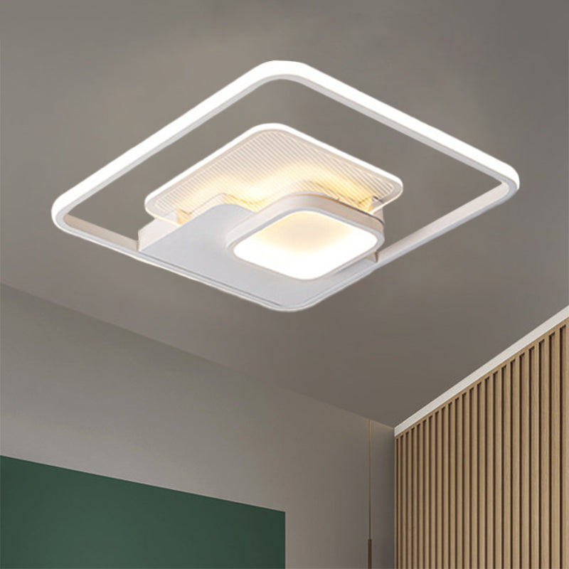 Metallic Square Flush Lamp Modern Black and White/White LED Ceiling Mounted in Warm/White Light, 16.5"/20.5" Wide - Clearhalo - 'Ceiling Lights' - 'Close To Ceiling Lights' - 'Close to ceiling' - 'Flush mount' - Lighting' - 1392368