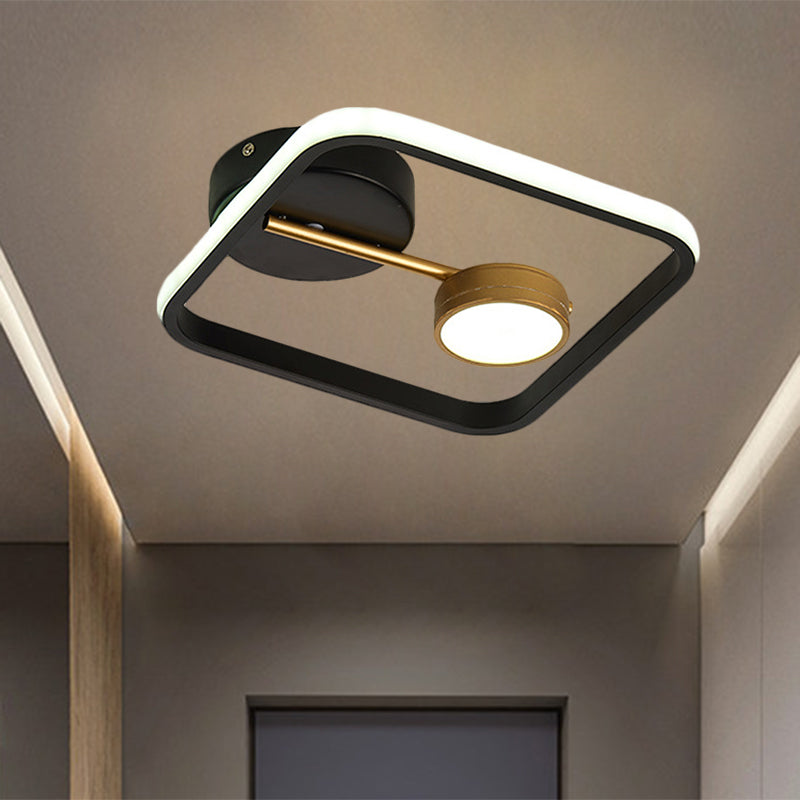 Minimalist LED Flush Mount with Metal Shade Black and White/Black and Gold Square Light Fixture Ceiling, Warm/White Light - Clearhalo - 'Ceiling Lights' - 'Close To Ceiling Lights' - 'Close to ceiling' - 'Flush mount' - Lighting' - 1392383