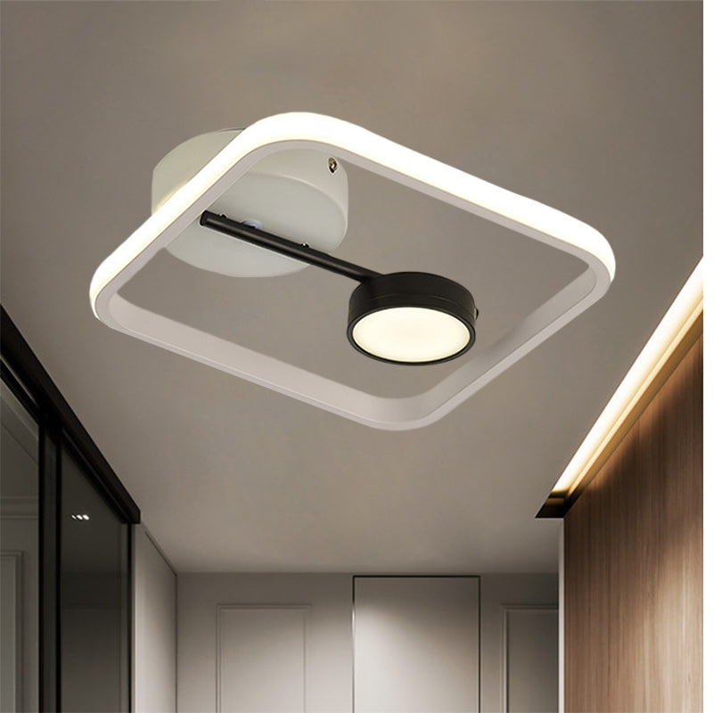 Minimalist LED Flush Mount with Metal Shade Black and White/Black and Gold Square Light Fixture Ceiling, Warm/White Light - Black-White - Clearhalo - 'Ceiling Lights' - 'Close To Ceiling Lights' - 'Close to ceiling' - 'Flush mount' - Lighting' - 1392386