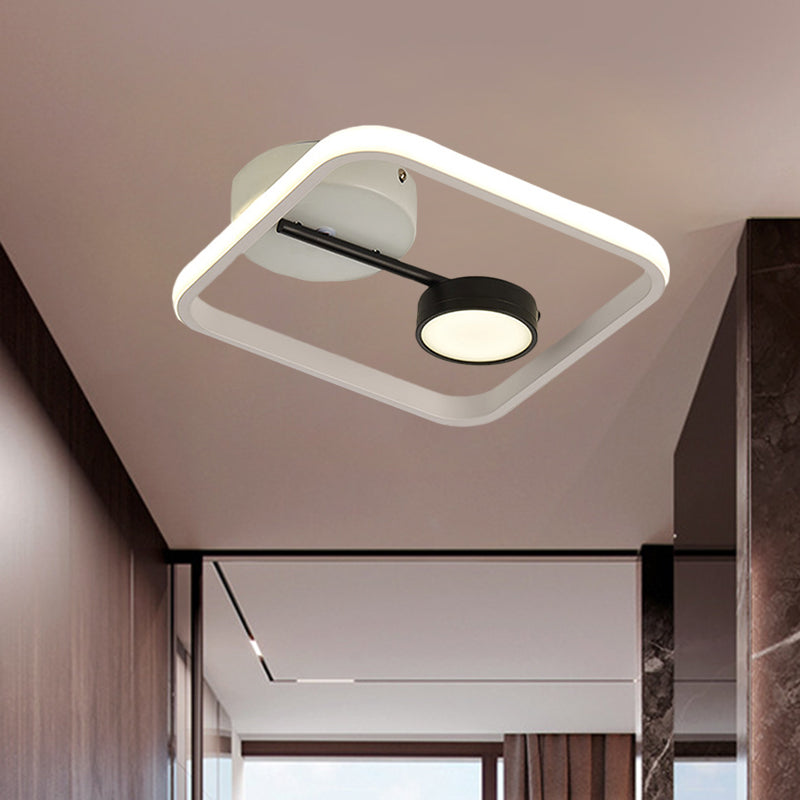 Minimalist LED Flush Mount with Metal Shade Black and White/Black and Gold Square Light Fixture Ceiling, Warm/White Light - Clearhalo - 'Ceiling Lights' - 'Close To Ceiling Lights' - 'Close to ceiling' - 'Flush mount' - Lighting' - 1392387