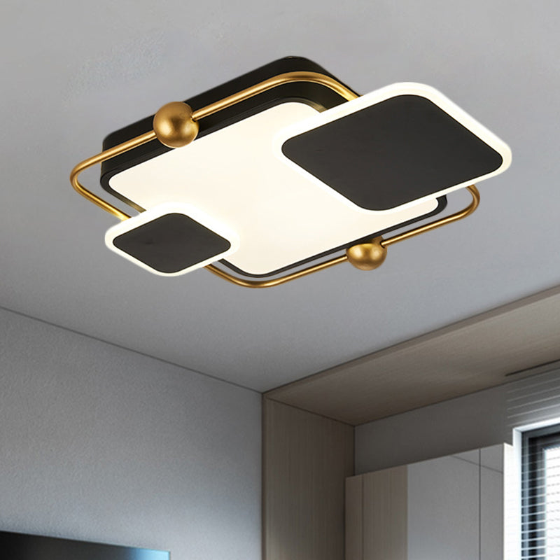 Metallic Rectangular Ceiling Light Modernist Black/Gold and Black LED Flush Mount in Warm/White Light, 19.5"/23.5" Long - Black-Gold - Clearhalo - 'Ceiling Lights' - 'Close To Ceiling Lights' - 'Close to ceiling' - 'Flush mount' - Lighting' - 1392390