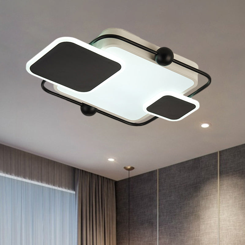 Metallic Rectangular Ceiling Light Modernist Black/Gold and Black LED Flush Mount in Warm/White Light, 19.5"/23.5" Long Clearhalo 'Ceiling Lights' 'Close To Ceiling Lights' 'Close to ceiling' 'Flush mount' Lighting' 1392396