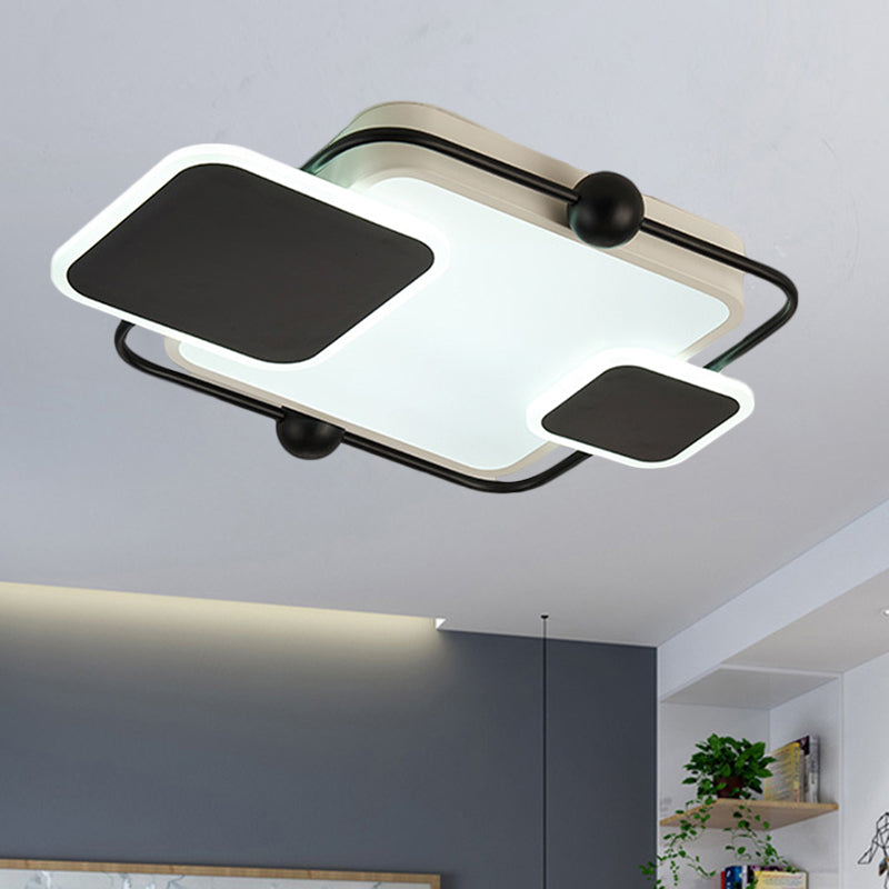 Metallic Rectangular Ceiling Light Modernist Black/Gold and Black LED Flush Mount in Warm/White Light, 19.5"/23.5" Long Clearhalo 'Ceiling Lights' 'Close To Ceiling Lights' 'Close to ceiling' 'Flush mount' Lighting' 1392397