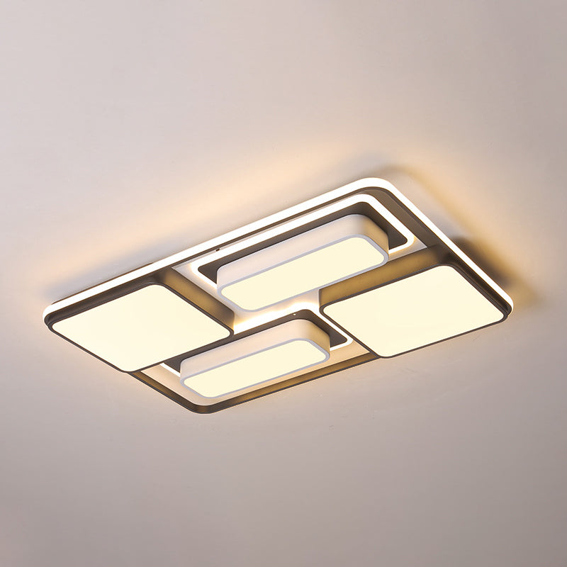 Squared/Rectangle Flush Lighting Modern Metallic Black and White LED Ceiling Lamp, 16.5"/20.5"/35.5" Long Clearhalo 'Ceiling Lights' 'Close To Ceiling Lights' 'Close to ceiling' 'Flush mount' Lighting' 1392411