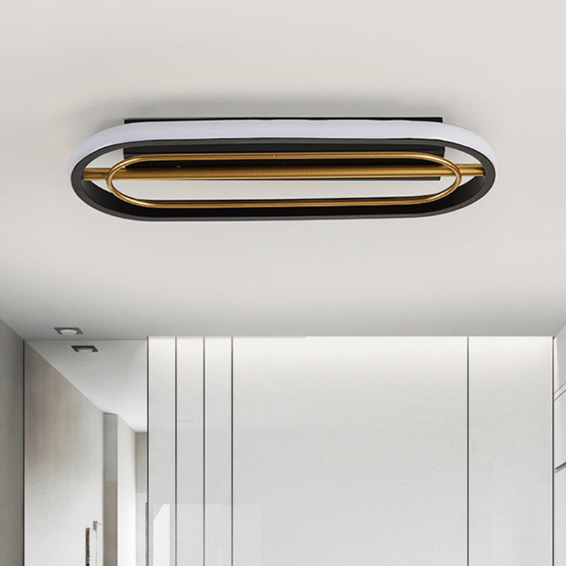 Metal Oval Ceiling Lamp Modernist Black and White/Black and Gold LED Flush Mount in Warm/White Light, 16"/23.5" Dia - Clearhalo - 'Ceiling Lights' - 'Close To Ceiling Lights' - 'Close to ceiling' - 'Flush mount' - Lighting' - 1392414