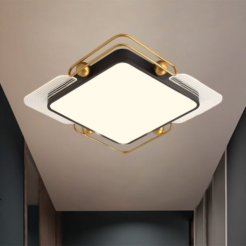Square/Rectangular Flush Lighting Modernist Metal LED Ceiling Mounted in Black and Gold, 16.5"/20.5"/35.5" Dia Clearhalo 'Ceiling Lights' 'Close To Ceiling Lights' 'Close to ceiling' 'Flush mount' Lighting' 1392436