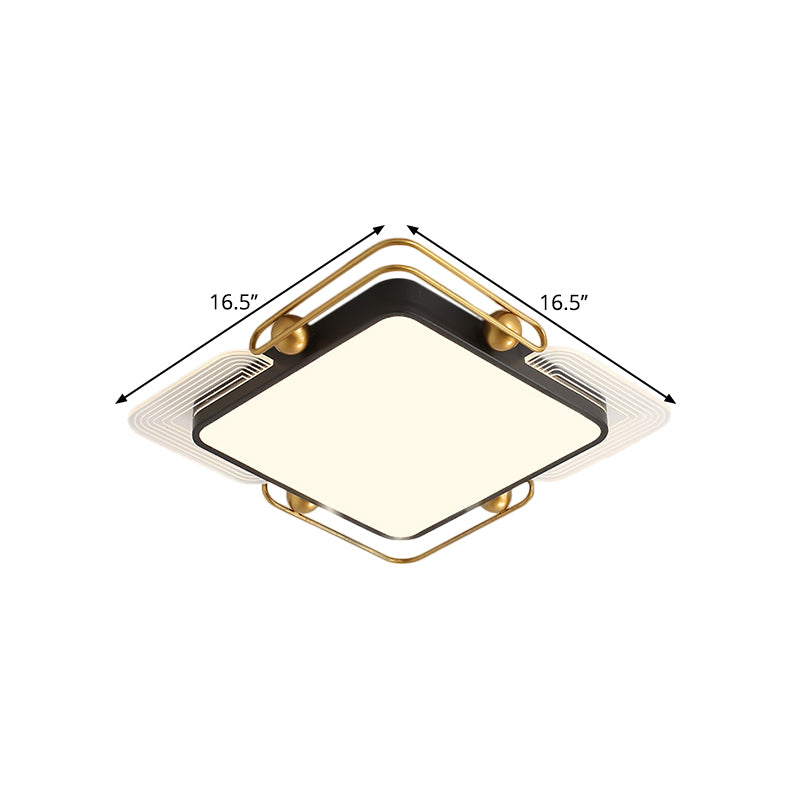 Square/Rectangular Flush Lighting Modernist Metal LED Ceiling Mounted in Black and Gold, 16.5"/20.5"/35.5" Dia Clearhalo 'Ceiling Lights' 'Close To Ceiling Lights' 'Close to ceiling' 'Flush mount' Lighting' 1392438
