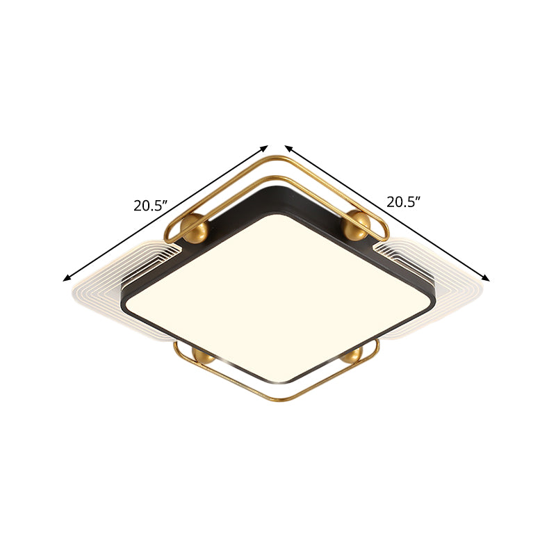 Square/Rectangular Flush Lighting Modernist Metal LED Ceiling Mounted in Black and Gold, 16.5"/20.5"/35.5" Dia Clearhalo 'Ceiling Lights' 'Close To Ceiling Lights' 'Close to ceiling' 'Flush mount' Lighting' 1392439