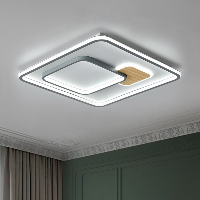 Contemporary LED Flush Mount with Metal Shade White Rectangle/Squared Ceiling Mount in Warm/White Light, 16.5"/20.5"/35.5" L