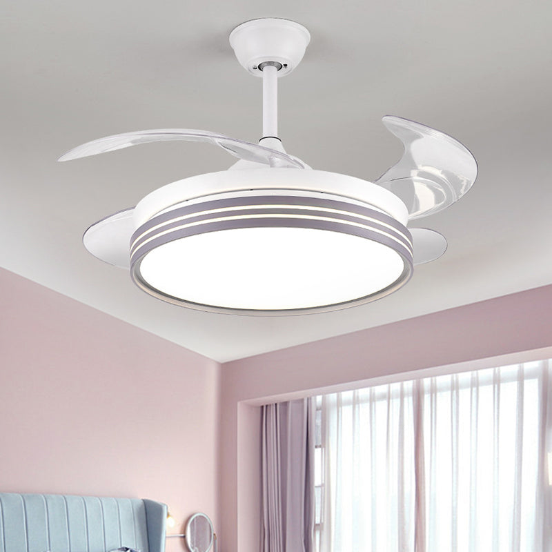 Drum 4 Blades Semi Flush Mount Lamp Modern Metal Coffee/White/Gold LED Hanging Fan Light, 42" Wide White Clearhalo 'Ceiling Fans with Lights' 'Ceiling Fans' 'Modern Ceiling Fans' 'Modern' Lighting' 1392459