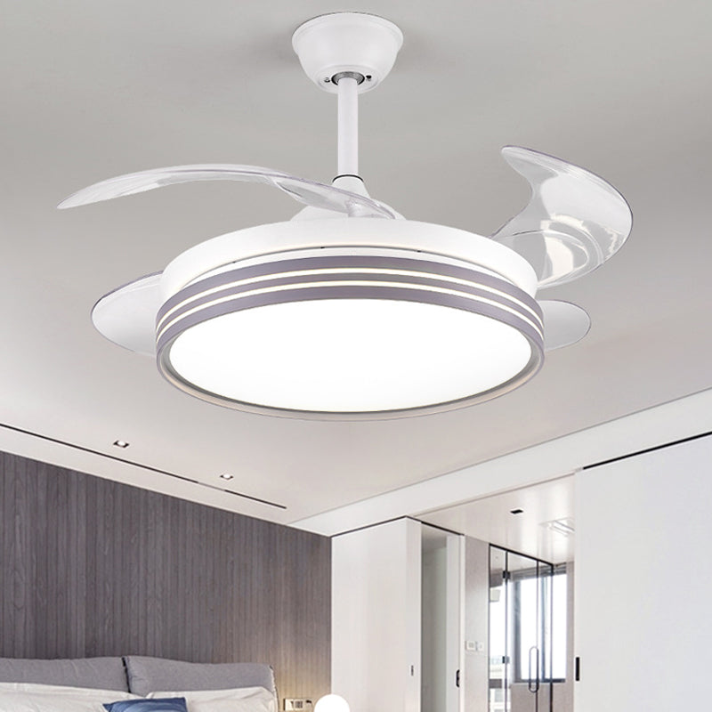 Drum 4 Blades Semi Flush Mount Lamp Modern Metal Coffee/White/Gold LED Hanging Fan Light, 42" Wide Clearhalo 'Ceiling Fans with Lights' 'Ceiling Fans' 'Modern Ceiling Fans' 'Modern' Lighting' 1392460