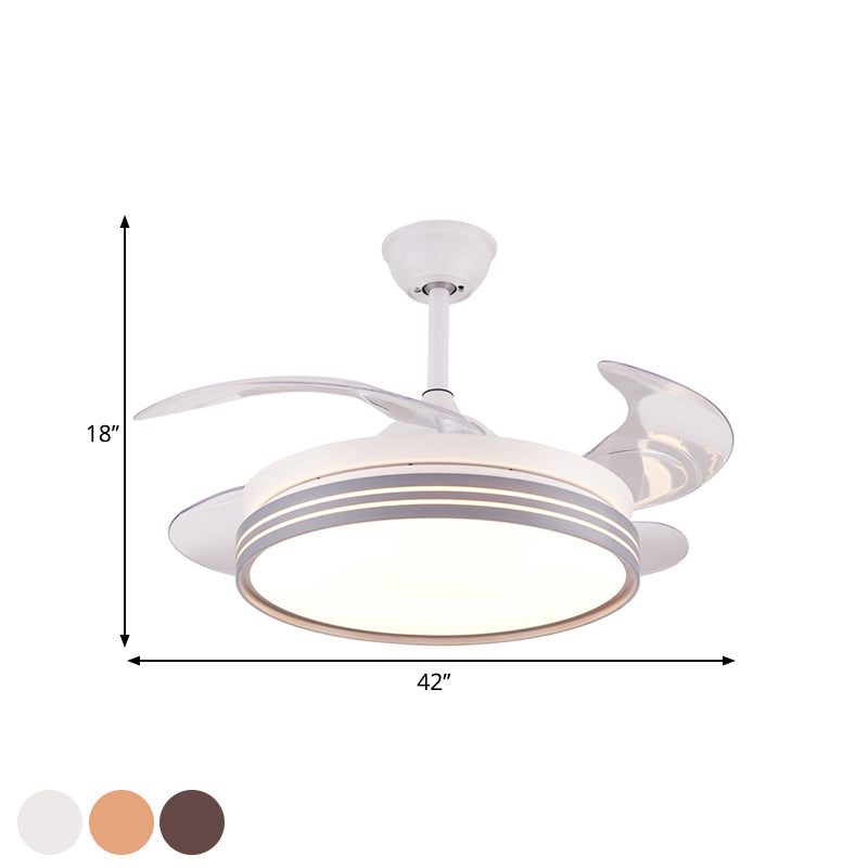 Drum 4 Blades Semi Flush Mount Lamp Modern Metal Coffee/White/Gold LED Hanging Fan Light, 42" Wide Clearhalo 'Ceiling Fans with Lights' 'Ceiling Fans' 'Modern Ceiling Fans' 'Modern' Lighting' 1392462