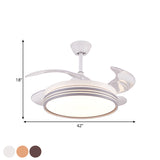 Drum 4 Blades Semi Flush Mount Lamp Modern Metal Coffee/White/Gold LED Hanging Fan Light, 42" Wide Clearhalo 'Ceiling Fans with Lights' 'Ceiling Fans' 'Modern Ceiling Fans' 'Modern' Lighting' 1392462