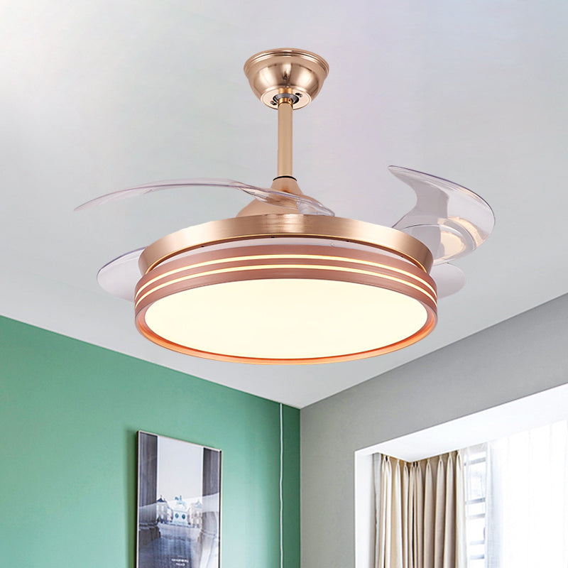 Drum 4 Blades Semi Flush Mount Lamp Modern Metal Coffee/White/Gold LED Hanging Fan Light, 42" Wide Clearhalo 'Ceiling Fans with Lights' 'Ceiling Fans' 'Modern Ceiling Fans' 'Modern' Lighting' 1392464
