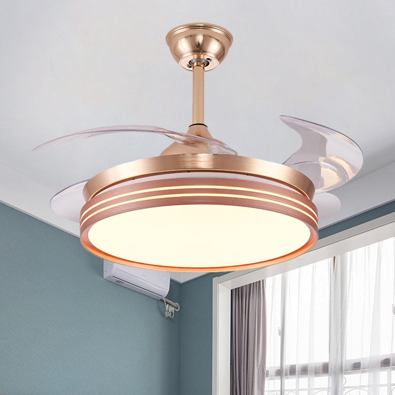 Drum 4 Blades Semi Flush Mount Lamp Modern Metal Coffee/White/Gold LED Hanging Fan Light, 42" Wide Clearhalo 'Ceiling Fans with Lights' 'Ceiling Fans' 'Modern Ceiling Fans' 'Modern' Lighting' 1392465