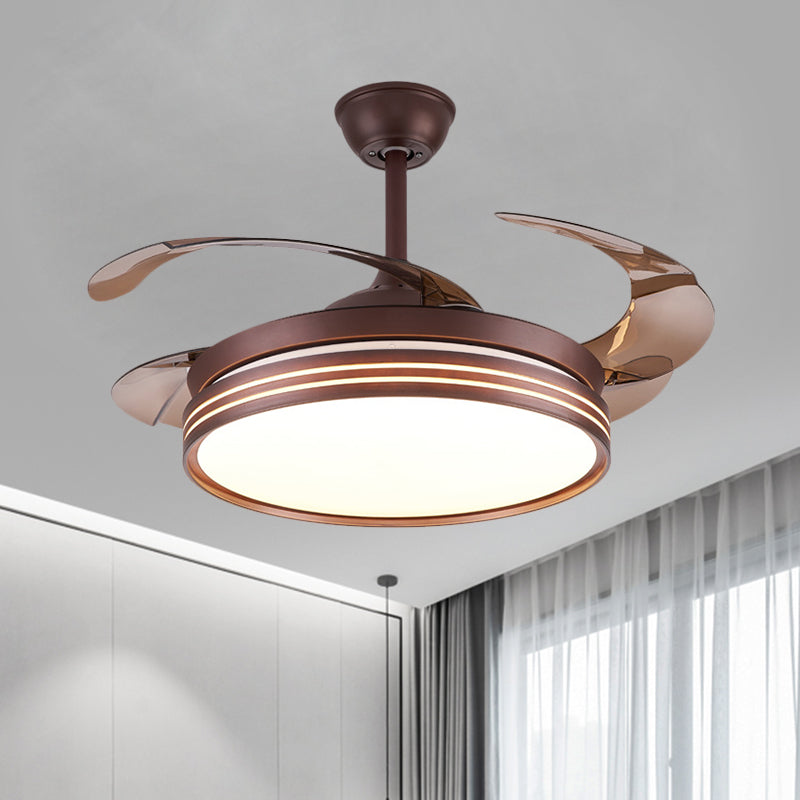 Drum 4 Blades Semi Flush Mount Lamp Modern Metal Coffee/White/Gold LED Hanging Fan Light, 42" Wide Clearhalo 'Ceiling Fans with Lights' 'Ceiling Fans' 'Modern Ceiling Fans' 'Modern' Lighting' 1392468