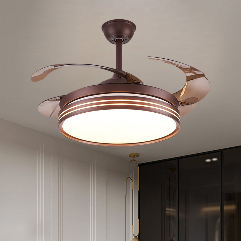 Drum 4 Blades Semi Flush Mount Lamp Modern Metal Coffee/White/Gold LED Hanging Fan Light, 42" Wide Clearhalo 'Ceiling Fans with Lights' 'Ceiling Fans' 'Modern Ceiling Fans' 'Modern' Lighting' 1392469