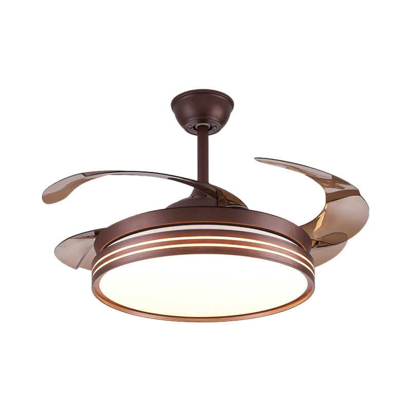 Drum 4 Blades Semi Flush Mount Lamp Modern Metal Coffee/White/Gold LED Hanging Fan Light, 42" Wide Clearhalo 'Ceiling Fans with Lights' 'Ceiling Fans' 'Modern Ceiling Fans' 'Modern' Lighting' 1392470