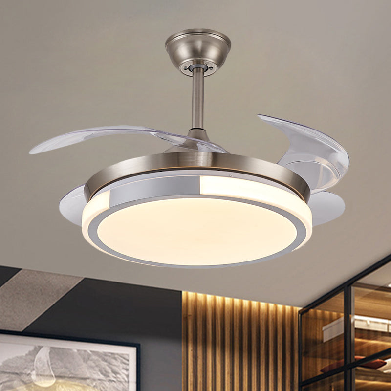 Modernist Round Hanging Fan Light Metallic Living Room LED Semi Flush Mount in Brown/White/Gold with 4 Blades, 42" Wide Clearhalo 'Ceiling Fans with Lights' 'Ceiling Fans' 'Modern Ceiling Fans' 'Modern' Lighting' 1392472