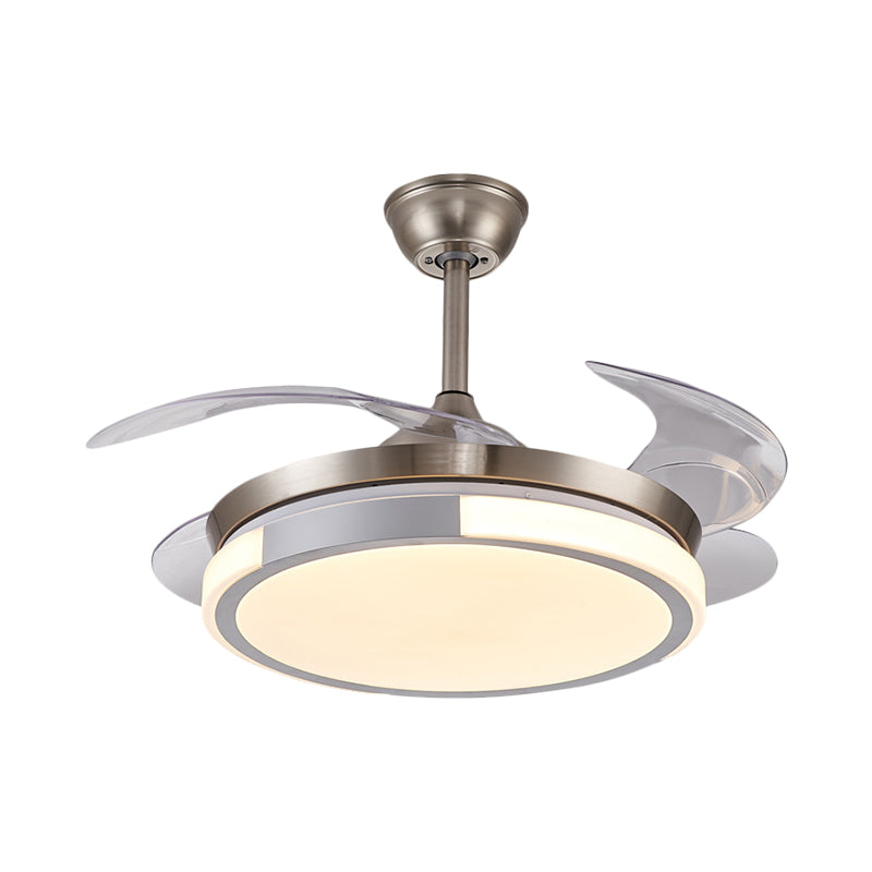 Modernist Round Hanging Fan Light Metallic Living Room LED Semi Flush Mount in Brown/White/Gold with 4 Blades, 42" Wide Clearhalo 'Ceiling Fans with Lights' 'Ceiling Fans' 'Modern Ceiling Fans' 'Modern' Lighting' 1392473