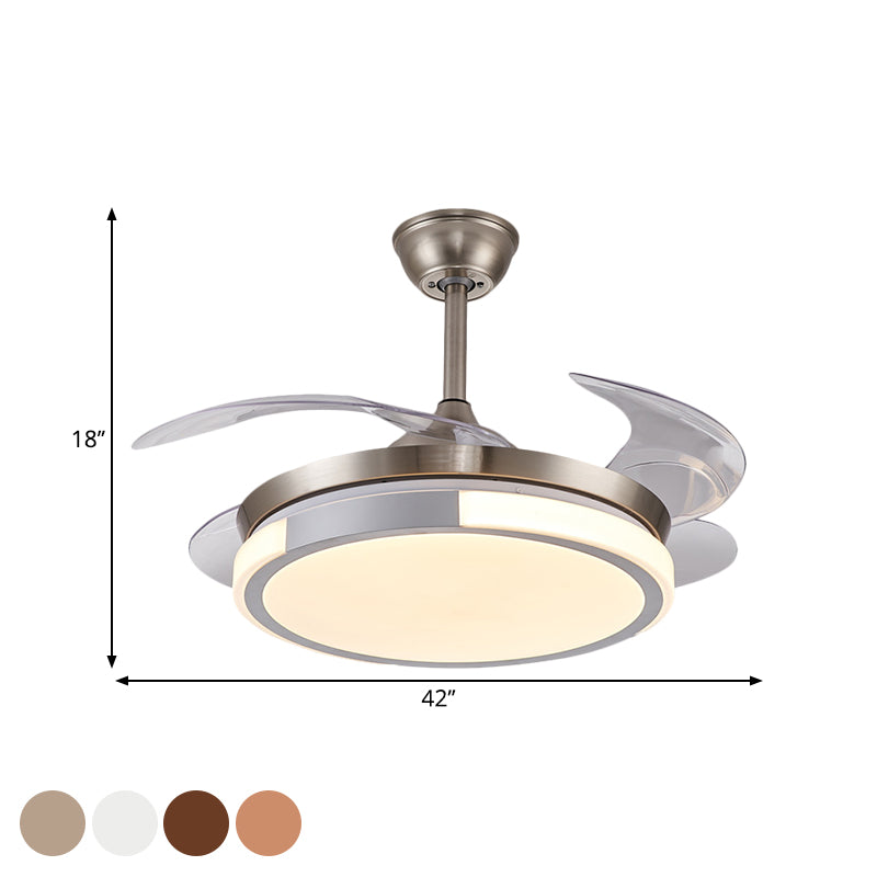 Modernist Round Hanging Fan Light Metallic Living Room LED Semi Flush Mount in Brown/White/Gold with 4 Blades, 42" Wide Clearhalo 'Ceiling Fans with Lights' 'Ceiling Fans' 'Modern Ceiling Fans' 'Modern' Lighting' 1392474