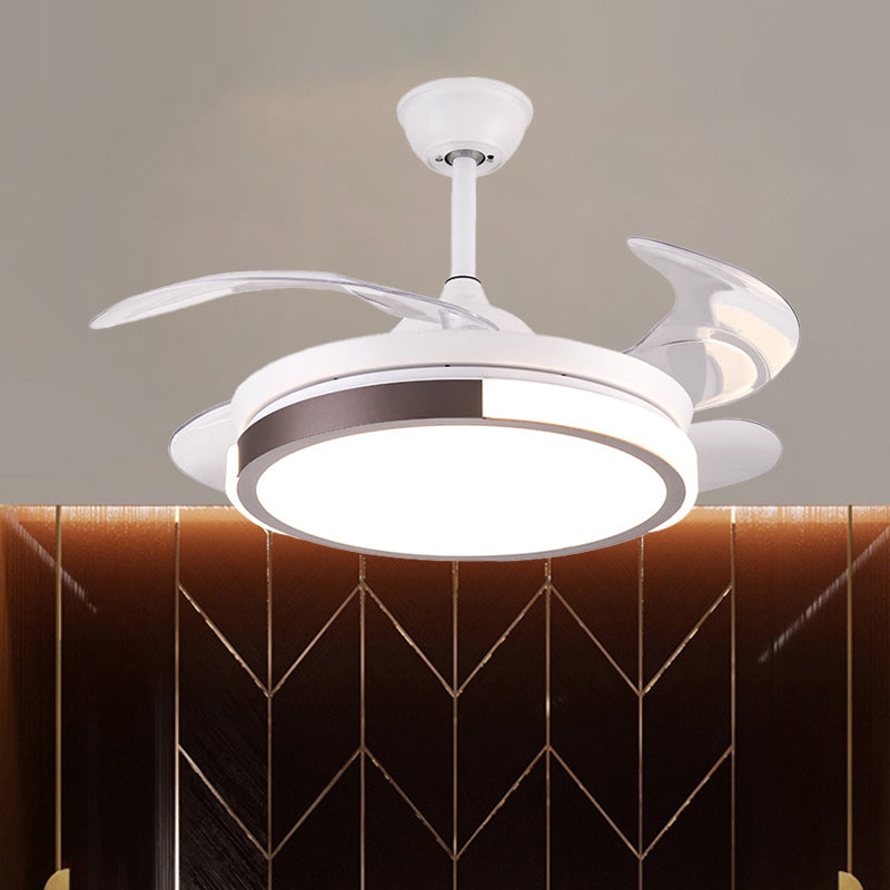 Modernist Round Hanging Fan Light Metallic Living Room LED Semi Flush Mount in Brown/White/Gold with 4 Blades, 42" Wide Clearhalo 'Ceiling Fans with Lights' 'Ceiling Fans' 'Modern Ceiling Fans' 'Modern' Lighting' 1392476