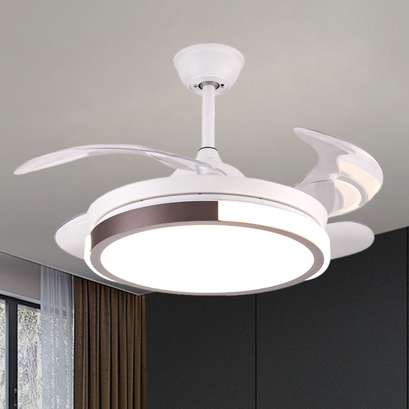 Modernist Round Hanging Fan Light Metallic Living Room LED Semi Flush Mount in Brown/White/Gold with 4 Blades, 42" Wide Clearhalo 'Ceiling Fans with Lights' 'Ceiling Fans' 'Modern Ceiling Fans' 'Modern' Lighting' 1392477