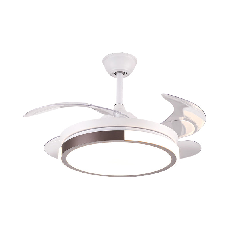 Modernist Round Hanging Fan Light Metallic Living Room LED Semi Flush Mount in Brown/White/Gold with 4 Blades, 42" Wide Clearhalo 'Ceiling Fans with Lights' 'Ceiling Fans' 'Modern Ceiling Fans' 'Modern' Lighting' 1392478