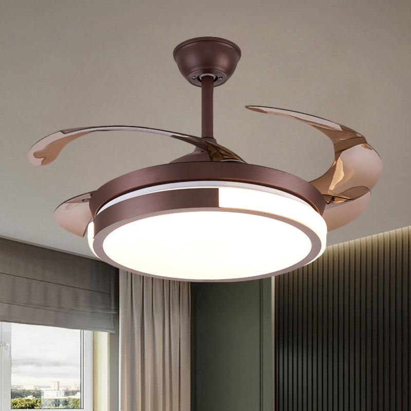 Modernist Round Hanging Fan Light Metallic Living Room LED Semi Flush Mount in Brown/White/Gold with 4 Blades, 42" Wide Coffee Clearhalo 'Ceiling Fans with Lights' 'Ceiling Fans' 'Modern Ceiling Fans' 'Modern' Lighting' 1392479